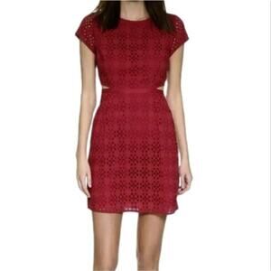 Madewell Mini Dress Sz 6 Burgundy Ruby Red Eyelet Lace Cutout Cap Sleeves Summer